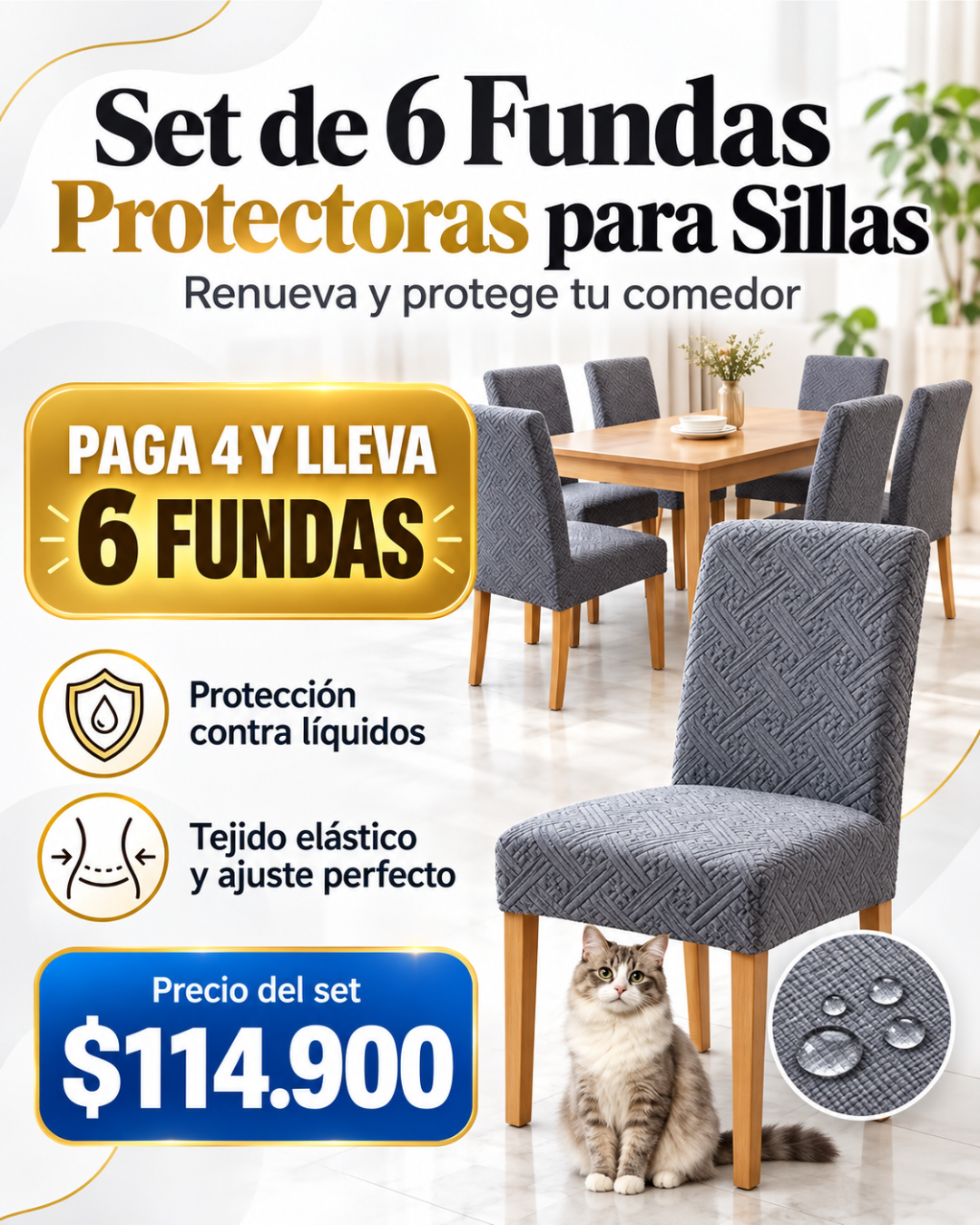 Set de 6 Fundas Protectoras Texturizadas para Sillas de Comedor